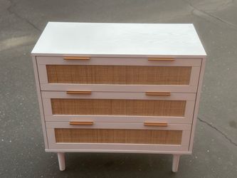 Vintage 3-Drawer Cane Front Dresser with Gold Handles