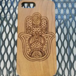 Hamsa design laser engraved wood case for iPhone and Samsung Galaxy
