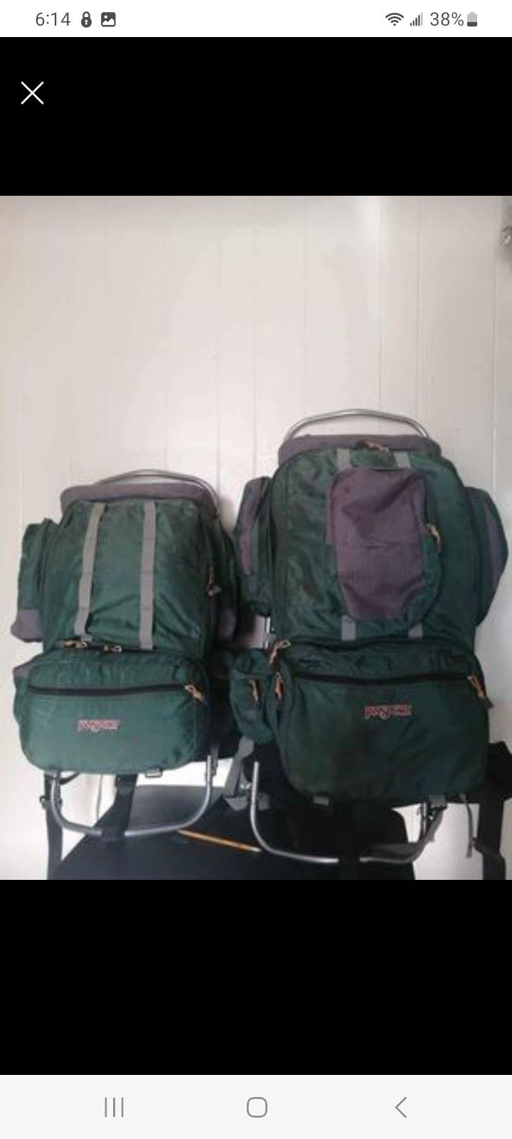 External frame hiking backpack for her and him green vintage jansport