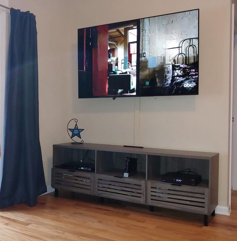 New Large Slate Grey TV Entertainment Stand with Storage Drawers
