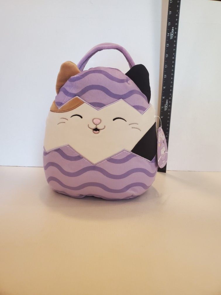 NEW Cam the Cat Squishmallow Easter Basket 10" Soft Plush Purple Handle