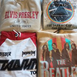 Elvis "Large", Pink Floyd "Small", Justin Bieber "Small" Beatles"XXL"      r 