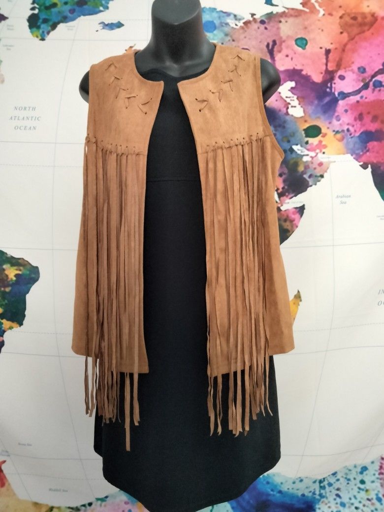 Faux Suede Fringed Vest