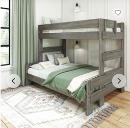 Gray wood twin over full bunk bed