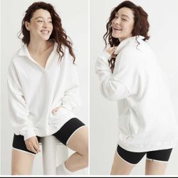 Aerie Oversized Happy Henley Everyday Polo Sweatshirt