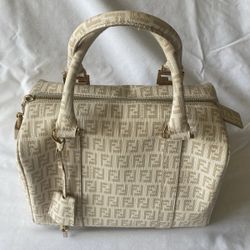 Fendi Zucchino Bowler Bag Beige Two Handle Satchel 
