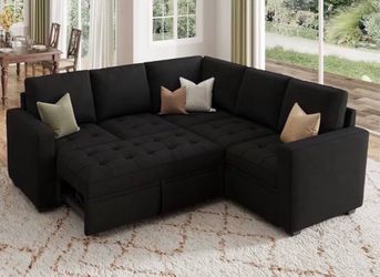 Black Sectional Sofa with Pull-Out Sleeper