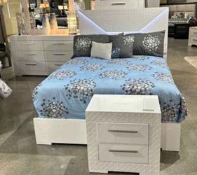 White Glossy Bedroom Set New Led Lights 