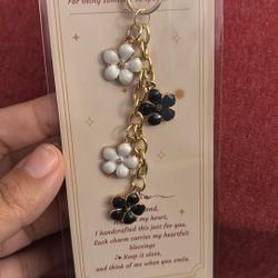 White And Black Flower Bag Charm