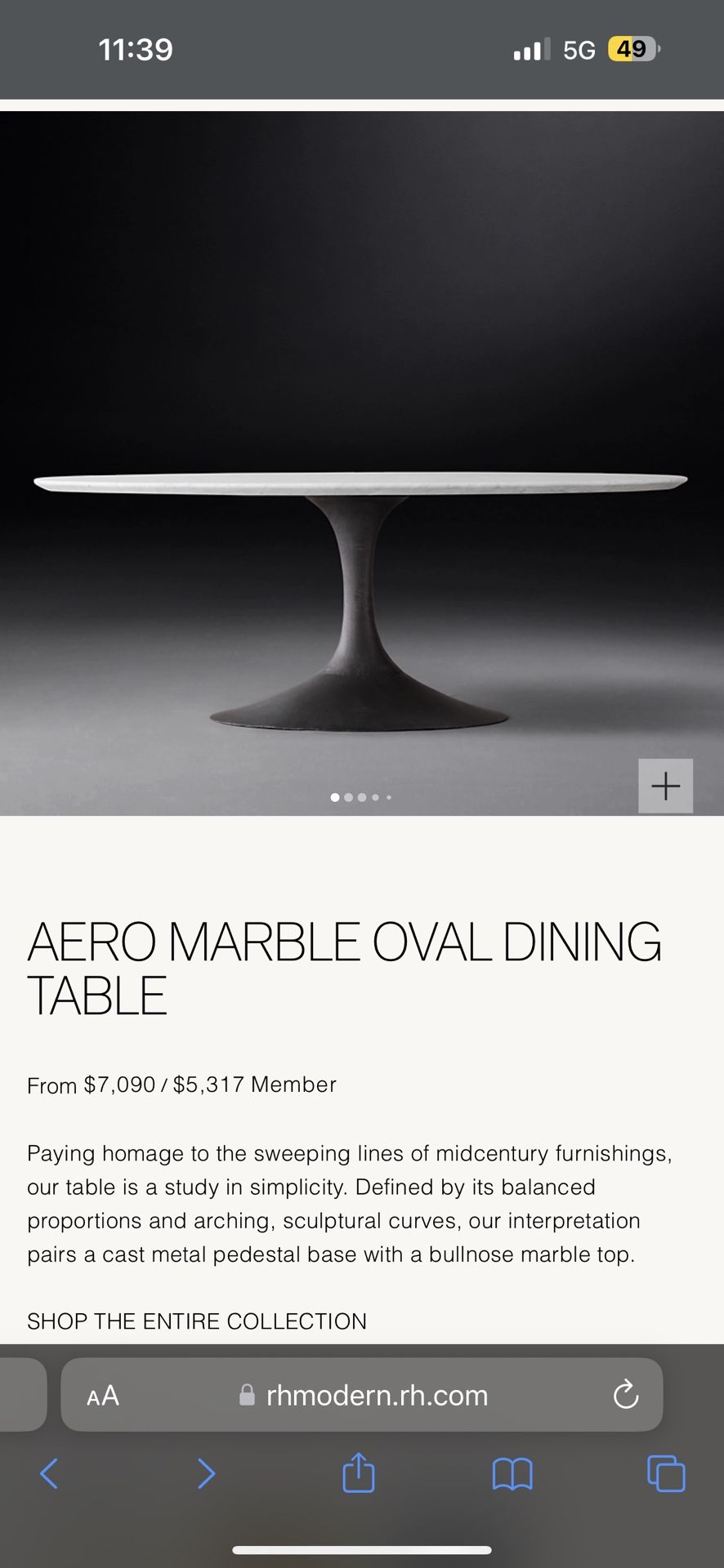 78” AERO MARBLE OVAL DINING TABLE