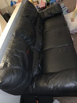 Black real leather couch sofa