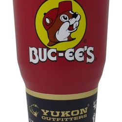 Buc-ee's Red Yukon Outfitters Stainless Steel Tumbler - Double Wall Vacuum Insulated, Slide Lid, Powder Finish 30oz