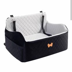 Car Seat for Large Size Dog, Booster Seat for Dogs Under 55 lbs or 2 Small Dogs, Soft Car Dog Bed Filling in Thick Memory Foam with 2 Safety Leashes a