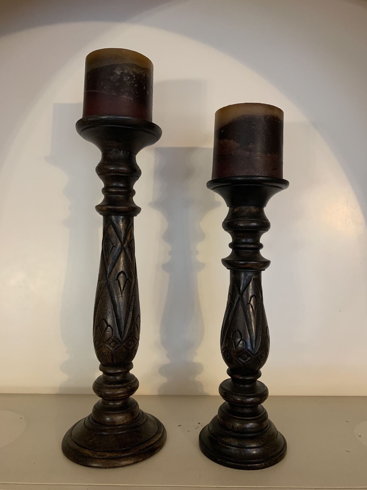 Elegant Carved Wood Candle Holder Set (Matching Pair) – $20 Moving Sale!