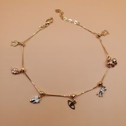 14k 3tone gold lucky charm bracelet 7 to 8"