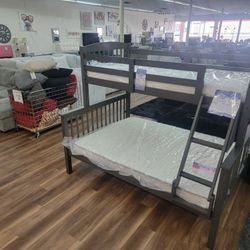 New Twin Over Full Bunk Bed In Grey . Mattresses Sold Separately 