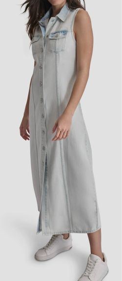 Sleeveless Denim DKNY Maxi Shirt Dress