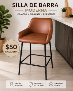 Modern Bar Stool – Brown Leather – $50 Each