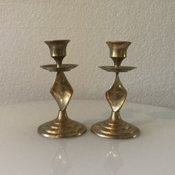 Brass Candle Holders Swirl Stem 5” Tall