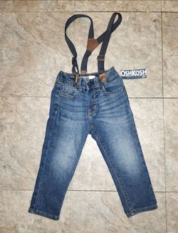 Oshkosh babh boy denim jeans with suspenders new