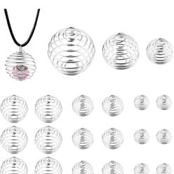 JIALEEY Spiral Bead Cages Pendants, 30 PCs 3 Sizes Silver Plated Stone Holder Necklace Cage Pendants Findings for Jewelry Making and Crafting