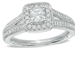 Vera Wang Love Collection 3/4ct Diamond Halo Engagement Ring 14k White Gold Size: 4