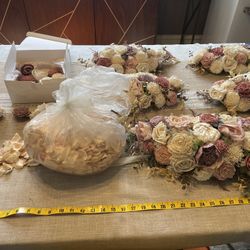 Cream and Blush Wooden Flowers Wedding Arch Arrangement 
