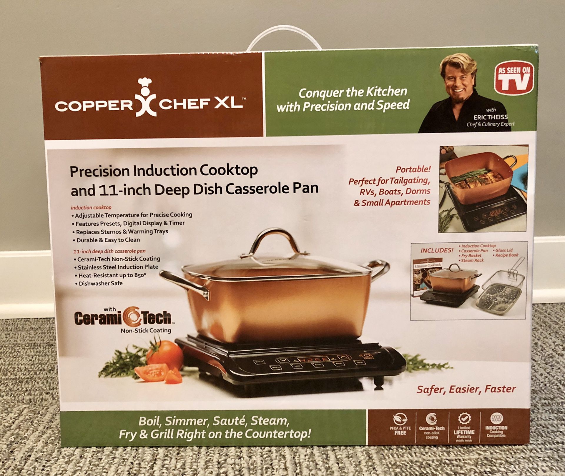 Copper chef precision induction cooktop with casserole pan