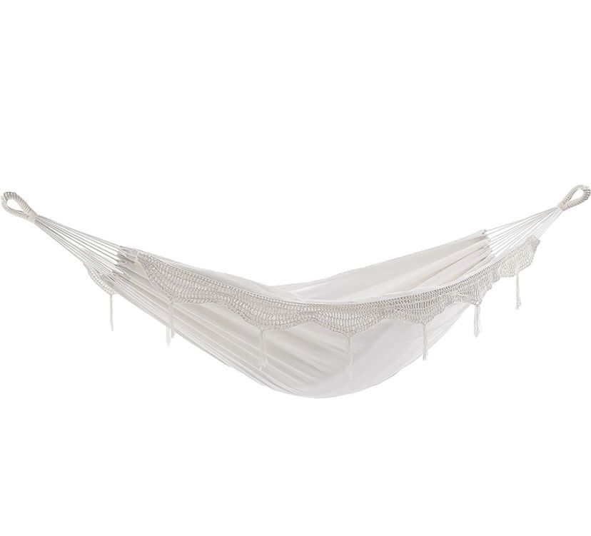 Vivere Double Brazilian Fringe Hammock, Natural @B12
