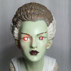 Bride of Frankenstein Light Up Eyes Red LED Bust Halloween Decor Green Statue
