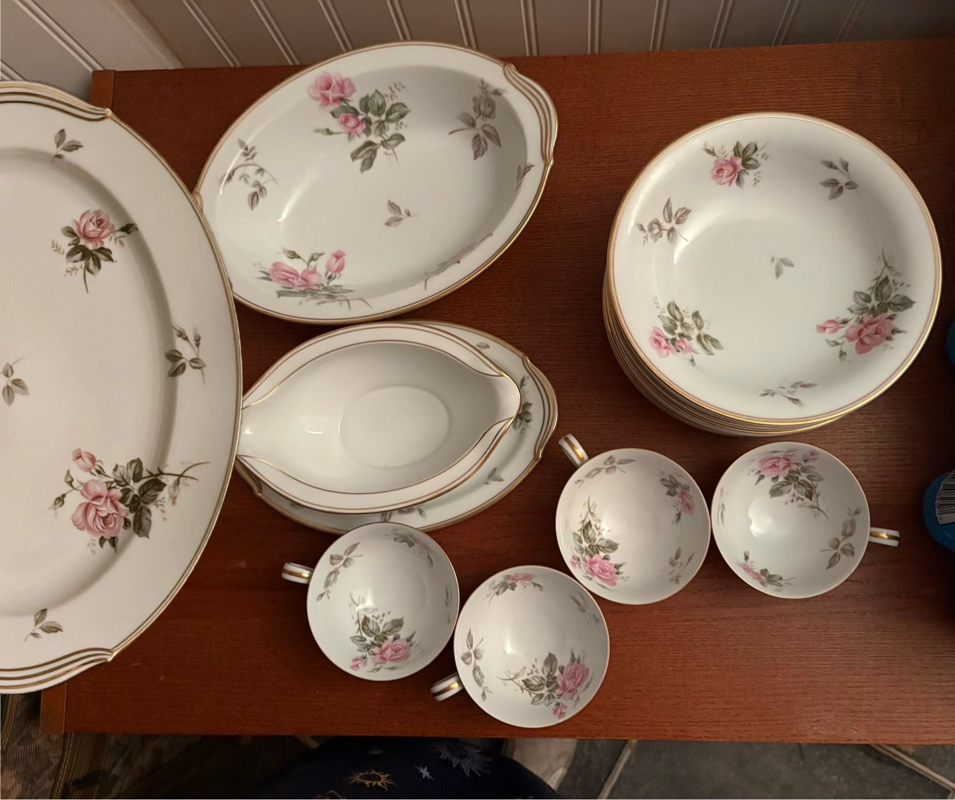 Set or Individual Vintage Pink Rose Print China Dinnerware