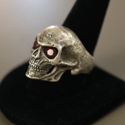 Sterling Silver Skull Biker Red Eyes Size 11
