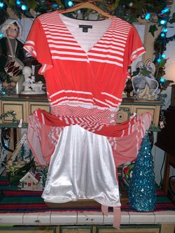Red and White Striped Wrap Top