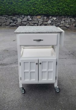 Marble Side Table with Drawers, Cabinets, and Wheels