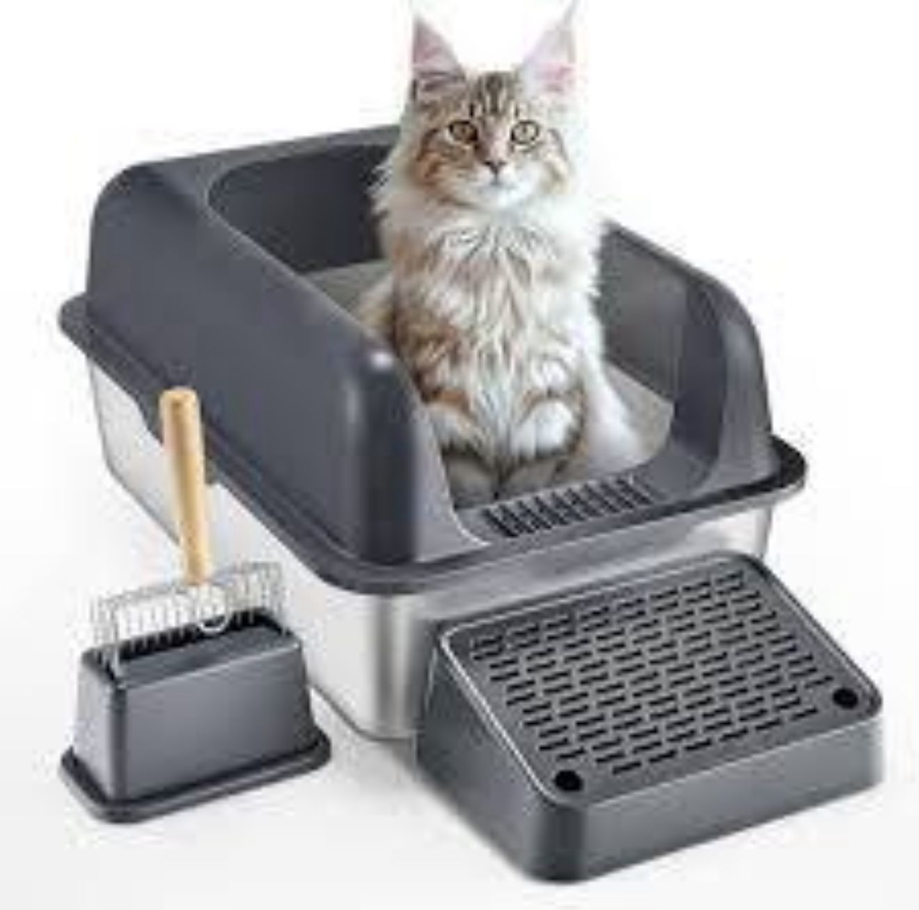 Nikko pet shop Stainless Steel Litter Box with mat and litter scoop