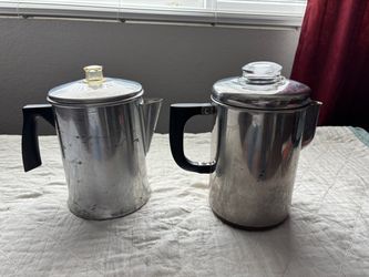 2- 1960’s camping percolators. Mirro 9 cup and Ekcoware 8 cup