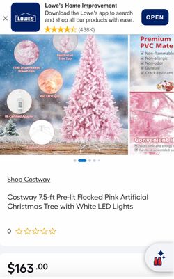 Costway 7.5-ft Pre-lit Flocked Pink Artificial Christmas Tree