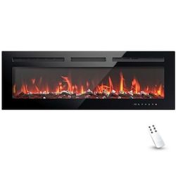50 Inch Electric Fireplace Wall Recessed and Wall Mounted with Adjustable Flame Color