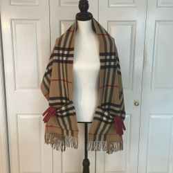 Burberry Reversible, Scarf, Shawl With Pockets & Arm Holes