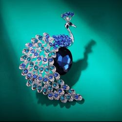 Blue Peacock Brooch