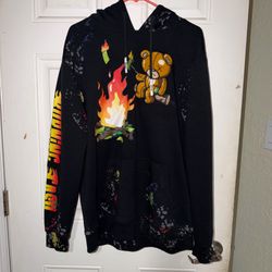 Civilized Men's Burning Cash Bear Embroidered Y2kGraphic Hoodie Size 2XL