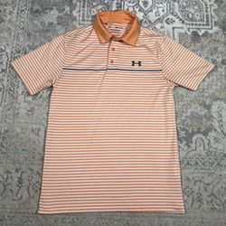 Under Armour The Playoff Polo Shirt Mens Size S Orange White Blue Striped  
