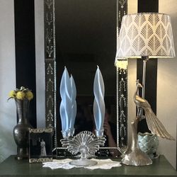 Art Deco Wax Candles with Glass Candelabra