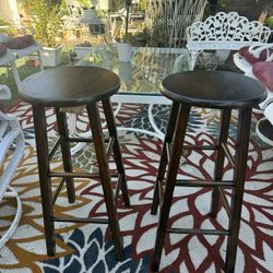 Set Of Two Bar Stool Are Real Wood Has Been Stained 