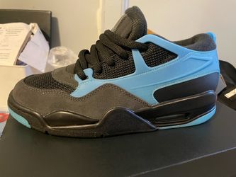 Black and Blue Low-Top Sneakers Men's Athletic Shoes Blue and Gray Jordan Air 4 RM GS Black Gamma Size7