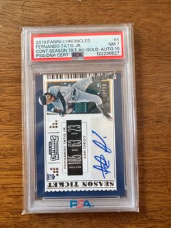 2019 Panini Chronicles Fernando Tatis Jr. Cont. Season Tkt Auto gold PSA 7, Auto 10