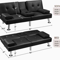 Faux leather futon couch