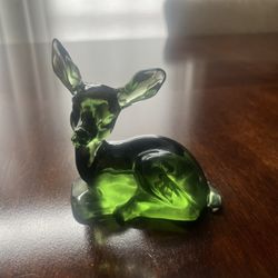 Vintage Fenton green glass deer fawn figure