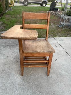 Vintage Antique Student Mission Solid Oak Wood School Chair & Attached Desk