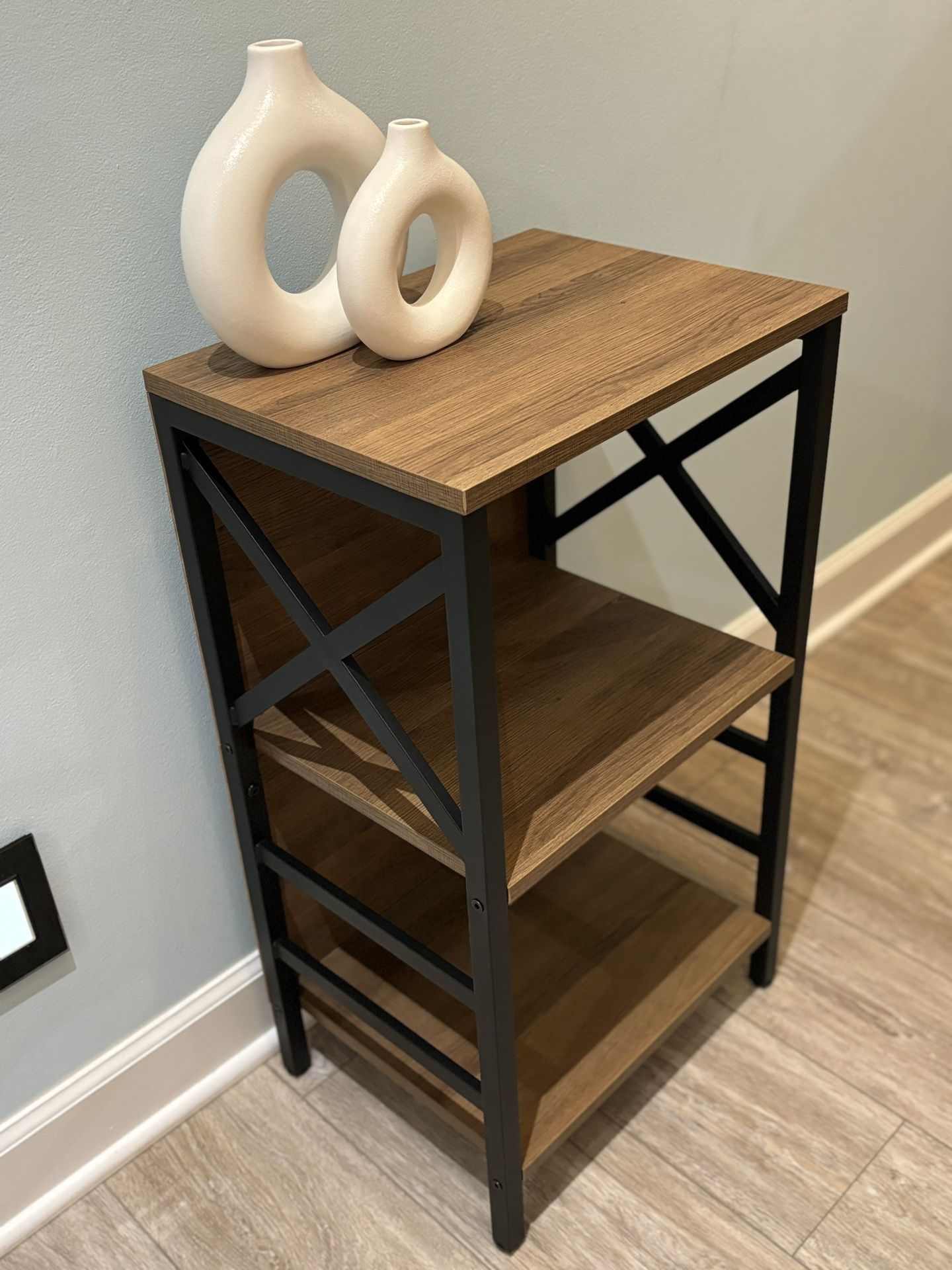 3 Tier Industrial Short Bookshelf with Metal Frame and Backboard, Rustic Brown New